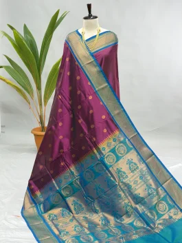 Semi Silk Kadiyal Paithani Dark Magenta A01