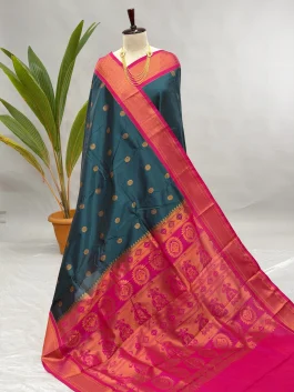 Semi Silk Kadiyal Paithani Peacock Blue A01