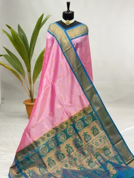 Semi Silk Kadiyal Paithani Baby Pink A01